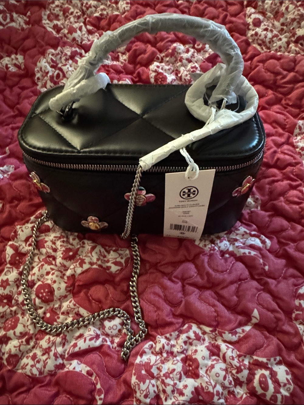 Tory Burch Black Quilted Crossbody with Gold Flower Hardware - Picture 9 of 9